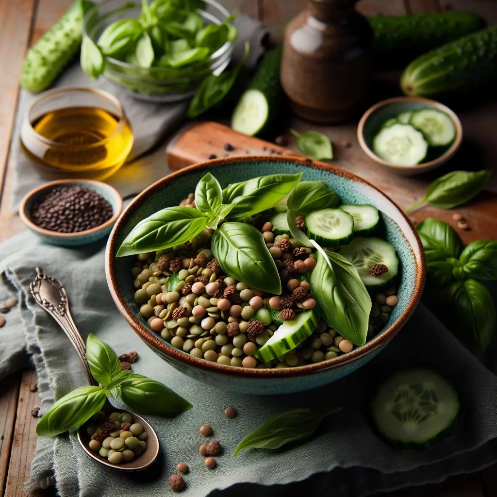 Fesleğenli ve Cevizli Yeşil Mercimek Salatası Fesleğenli ve Cevizli Yeşil Mercimek Salatası