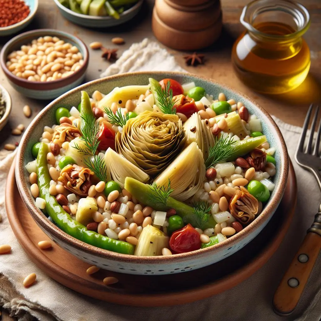 Enginarlı ve Firik Bulgurlu Akdeniz Salatası