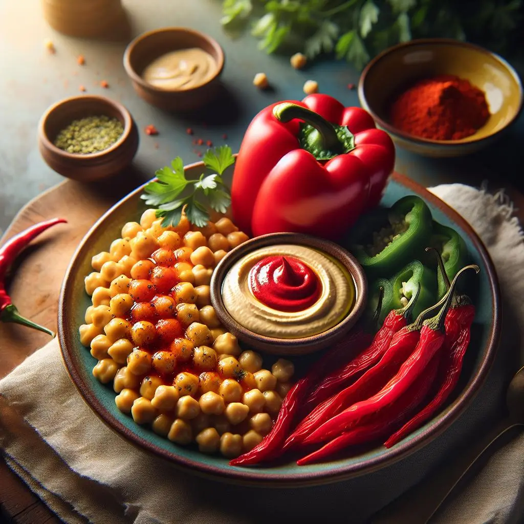 Közlenmiş Kırmızı Biberli ve Nohutlu Dip