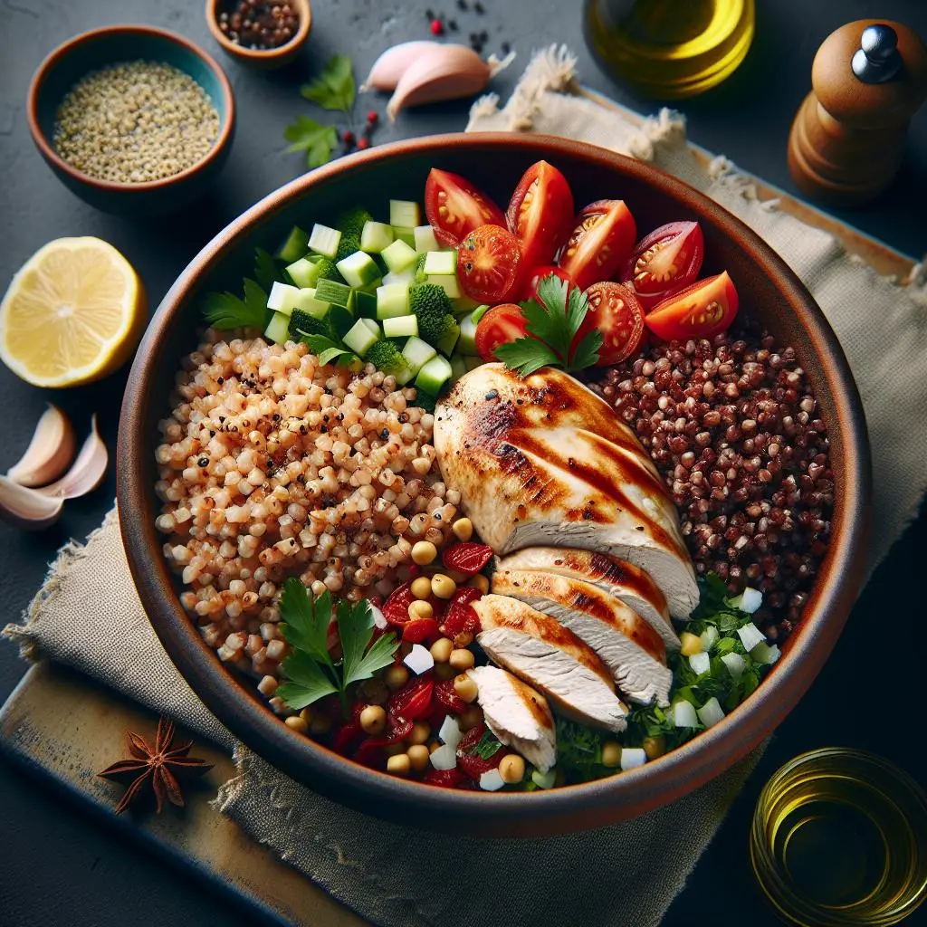 Tavuklu ve Yeşil Sebzeli Karabuğday Salatası