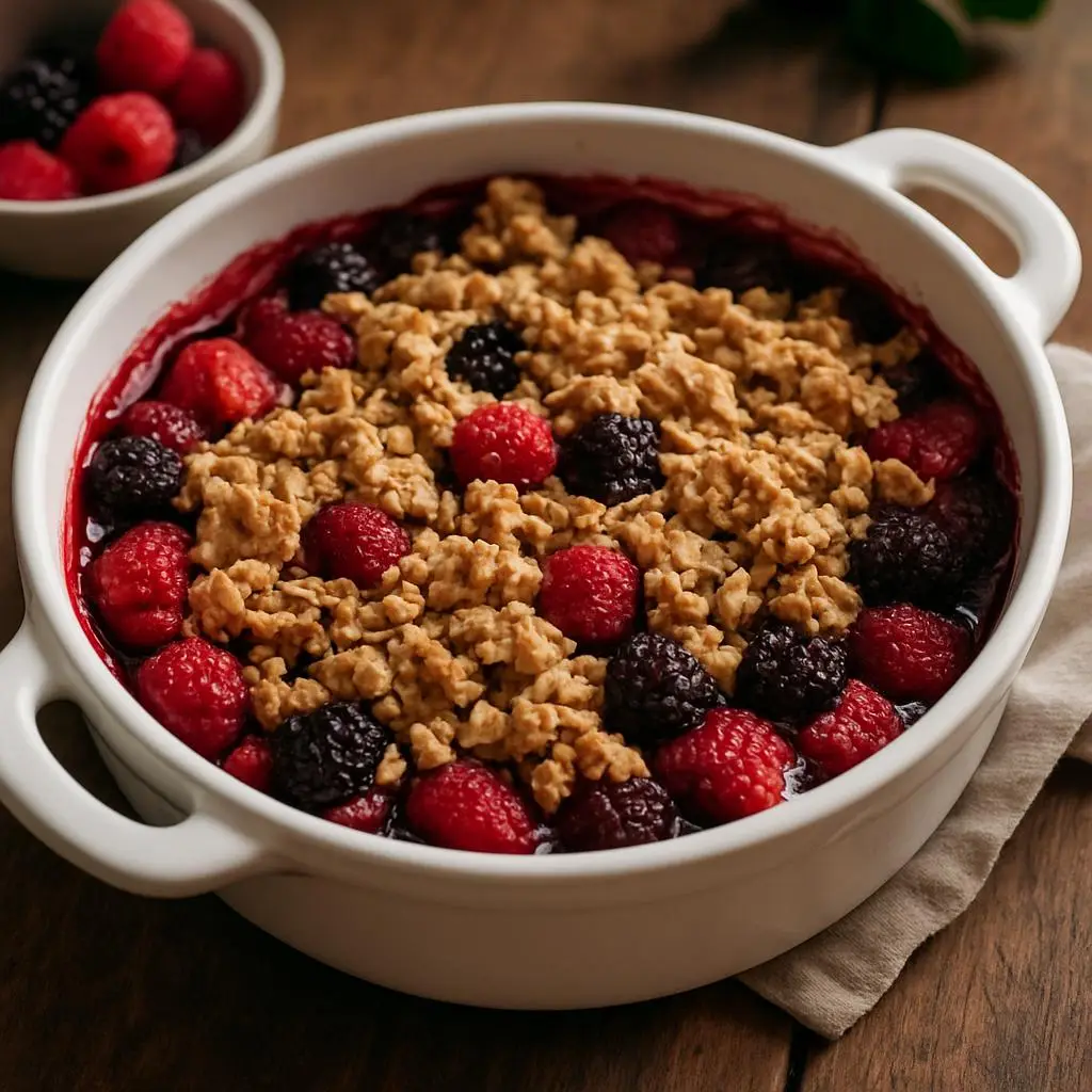 Fırında Yulaflı Kırmızı Meyveli Crumble