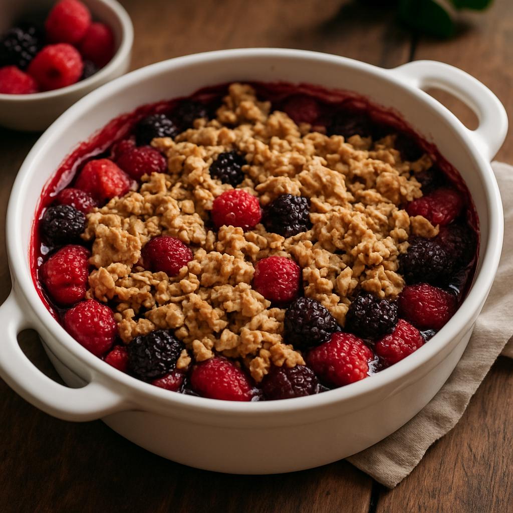 Fırında Yulaflı Kırmızı Meyveli Crumble